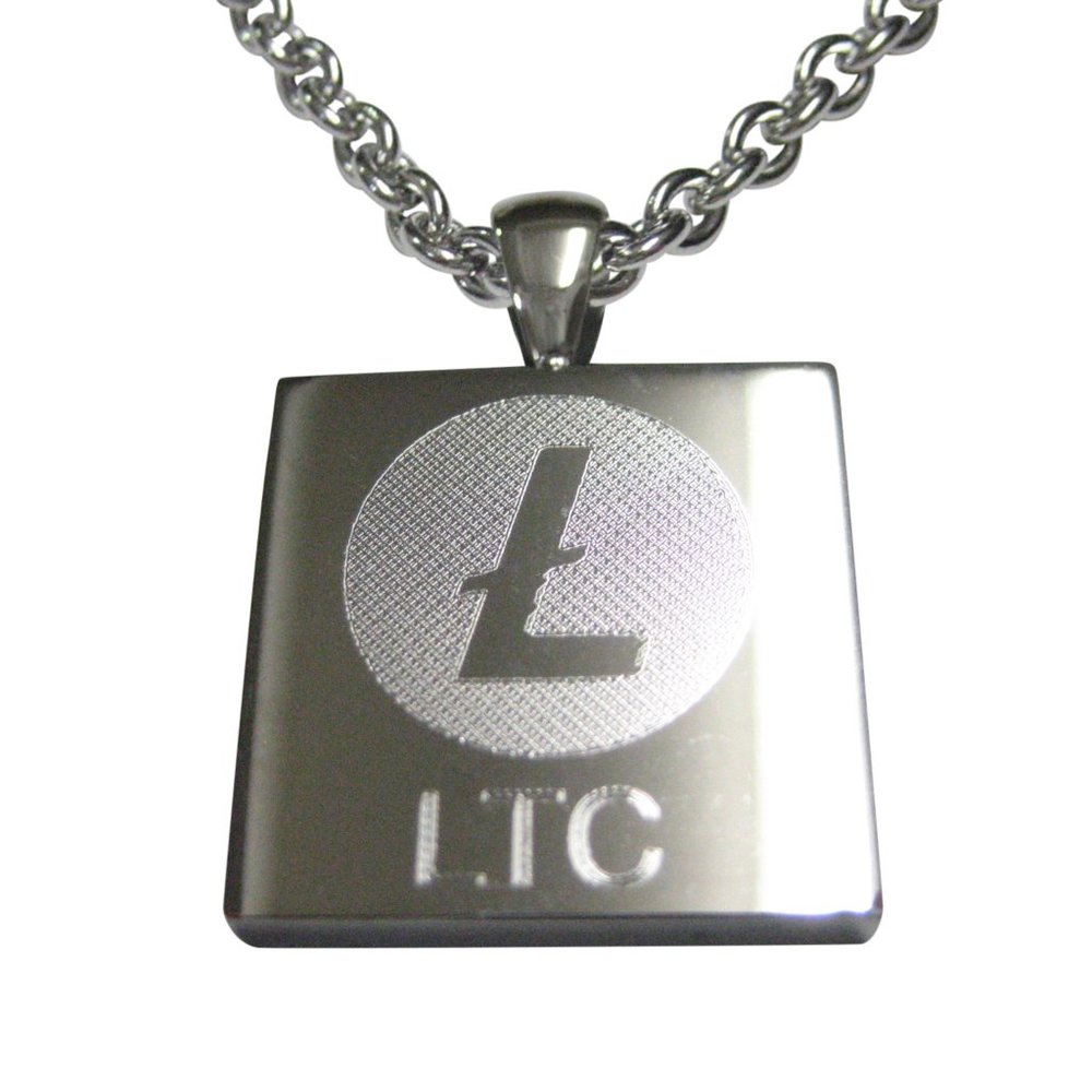 Square Etched Litecoin Coin Cryptocurrency Blockchain Pendant Necklace